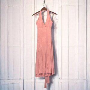 Bordeaux Halter Neck Dress With Oversize Ties At Waist Pale Pink Jersey Sz Med